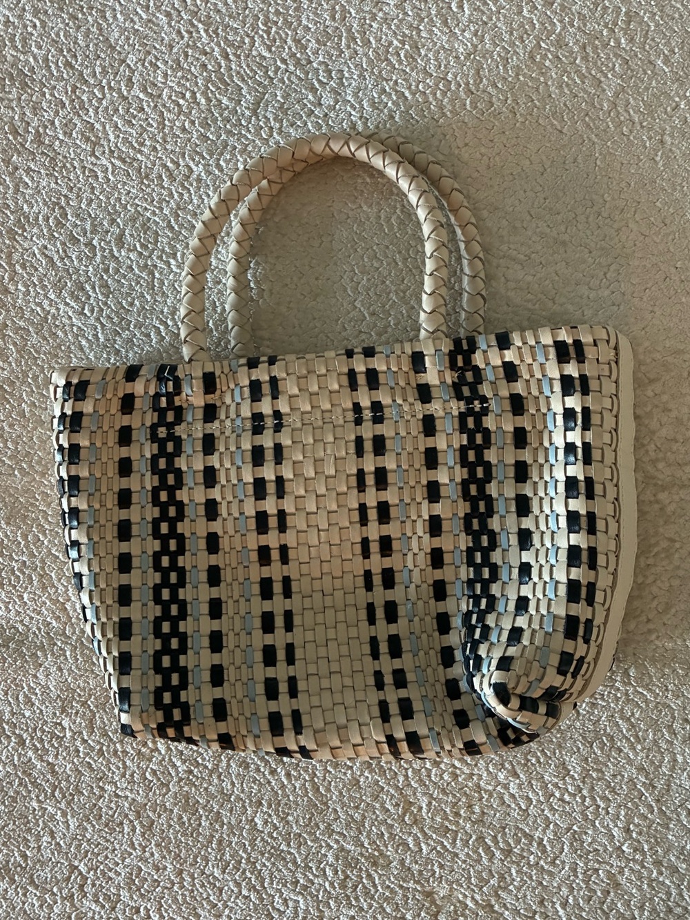 Madewell Mini Woven Tote NWT - Cream, black and light blue - Picture 3 of 5